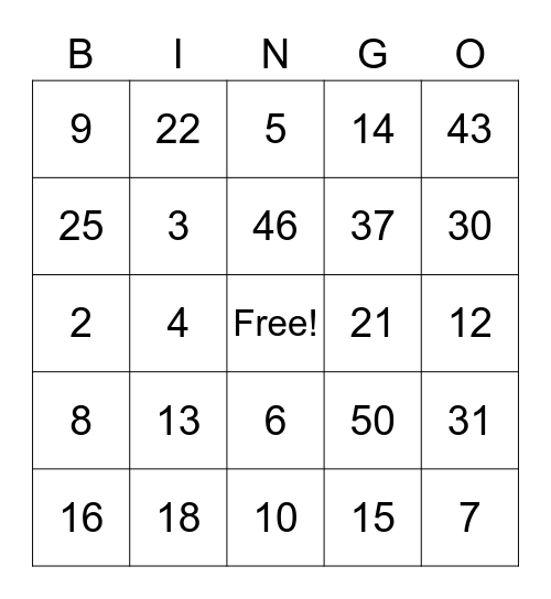 Math Party Bingo Card