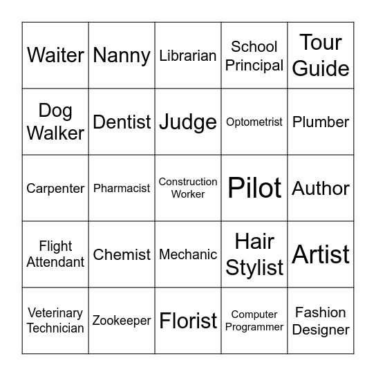 Career Cluster Bingo Card