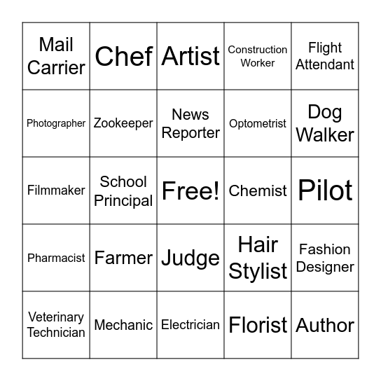 Career Cluster Bingo Card