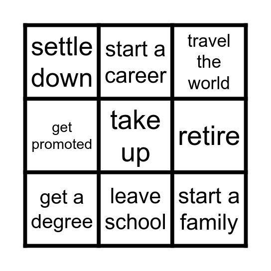 Life plans Bingo Card