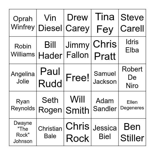 Celebrity Bingo Card