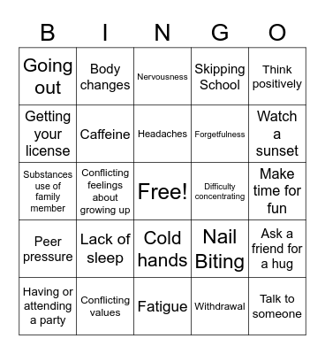 Stress BINGO Card