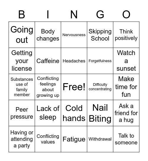 Stress BINGO Card