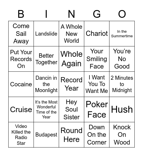 Music Bingo 58 Bingo Card