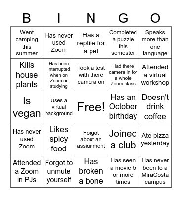 Ice Breaker Bingo Card