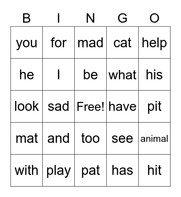1st Grade Sight Words Bingo Card