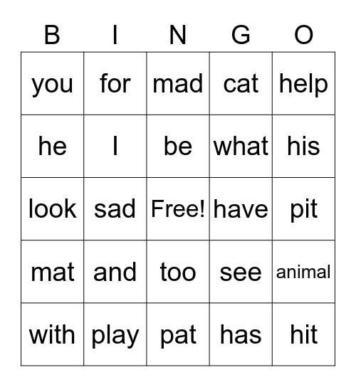 1st Grade Sight Words Bingo Card