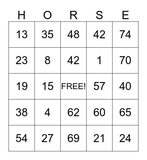 HORSE Bingo Card
