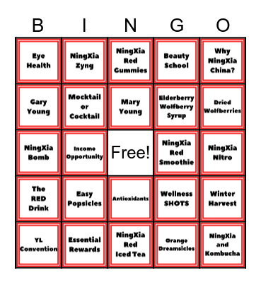 NingXia Red Party Bingo Card