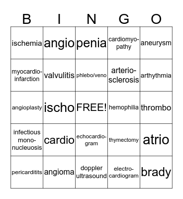 cardiovascular system Bingo Card