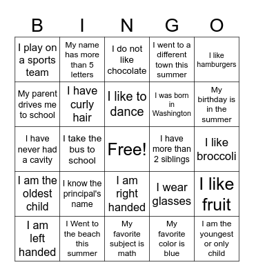 Get To Know You Bingo Card
