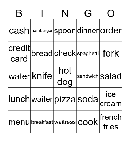 Restaurant BINGO Card