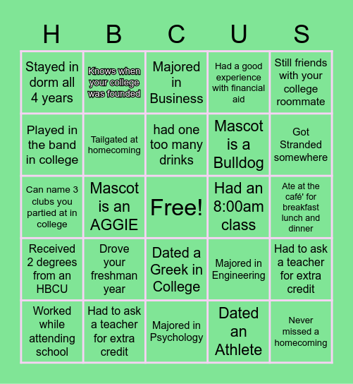 HBCU Game Night Bingo Card