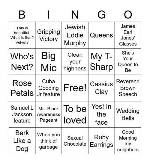 Coming to America Bingo Card