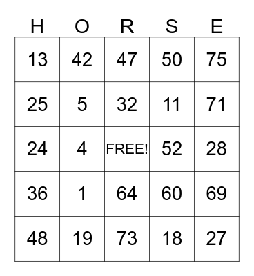 HORSE Bingo Card