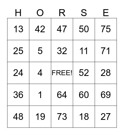 HORSE Bingo Card