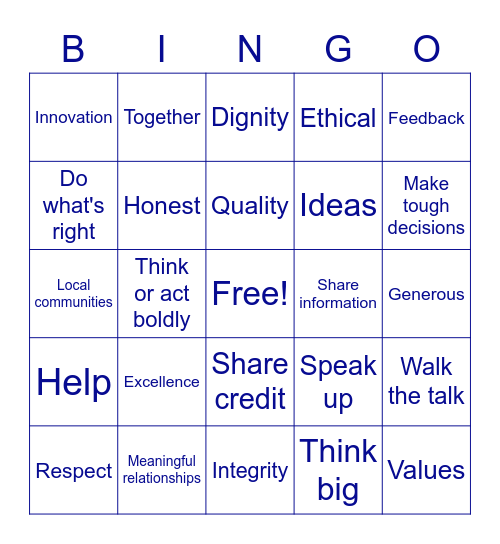 Culture & Values Bingo Card