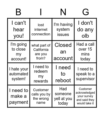 Call bingo Card