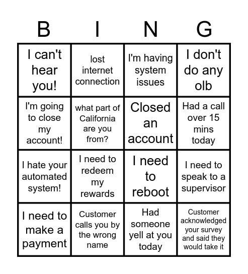 Call bingo Card