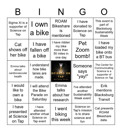 SoT Cycling Toward Healthier Communities Bingo Card