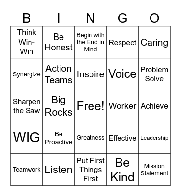 Leader In Me Bingo Card