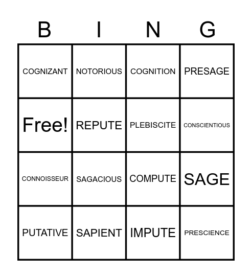 Lesson 4 Bingo Card