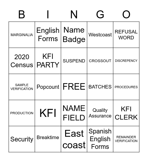 CENSUS BINGO Card