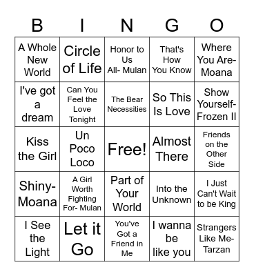 Music Bingo-Disney Bingo Card