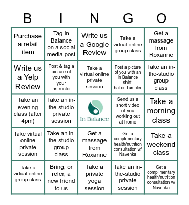 IN BALANCE Bingo Card