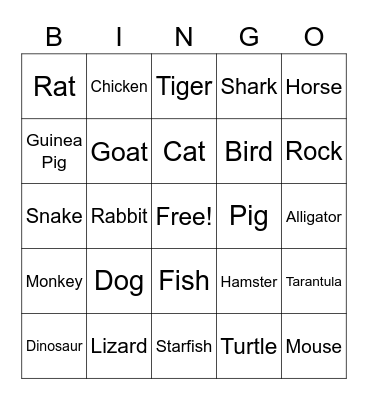 Mrs. Huff's Bingo Game/Pets Bingo Card