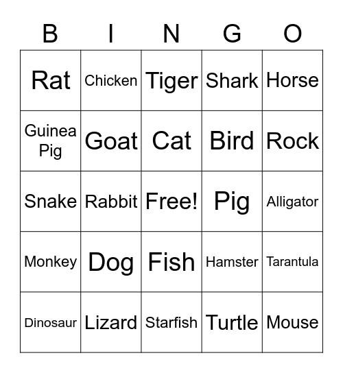 Mrs. Huff's Bingo Game/Pets Bingo Card