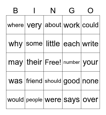 Fundations Review - Trick Words Bingo Card