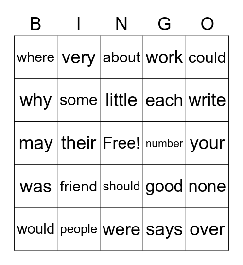 Fundations Review - Trick Words Bingo Card