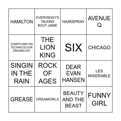Musical Bingo Card
