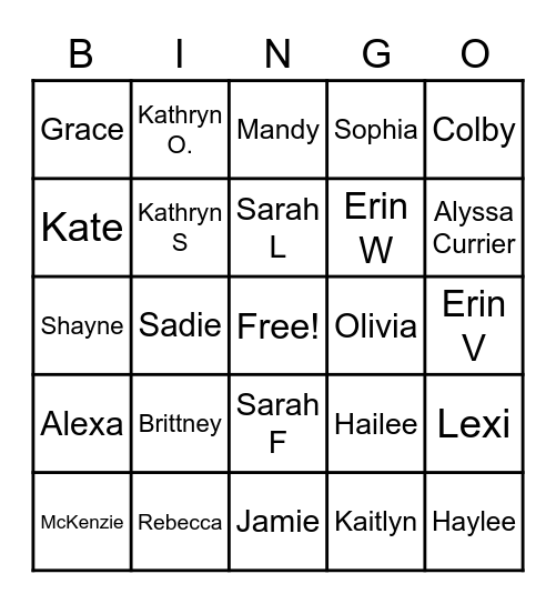 Sister BINGO Card