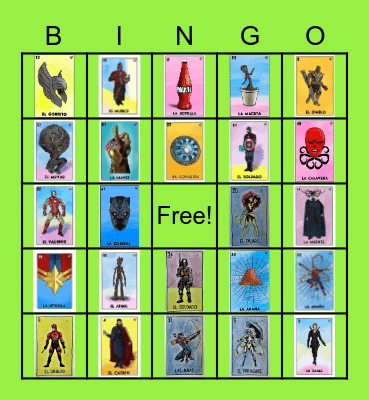 Superhero Loteria Bingo Card