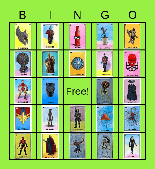 Superhero Loteria Bingo Card