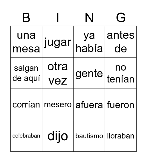 Celebramos juntos (Period 2) Bingo Card