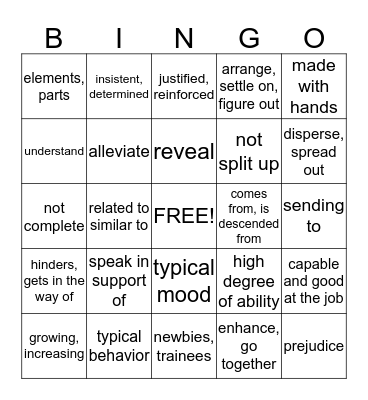 Vocabulary Bingo Card