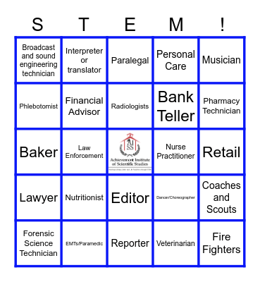 Careers In Bingo Card