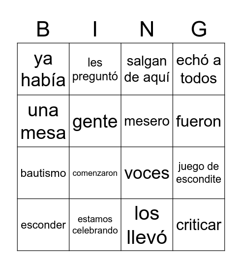 Celebramos juntos (Period 4) Bingo Card