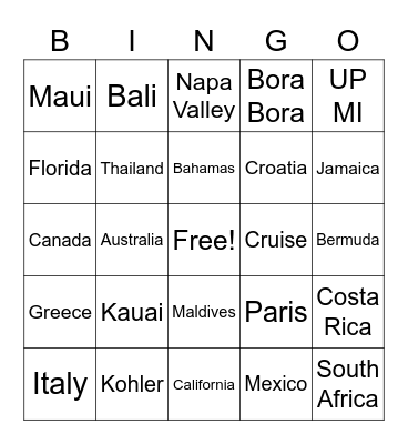 Honeymoon Bingo Card