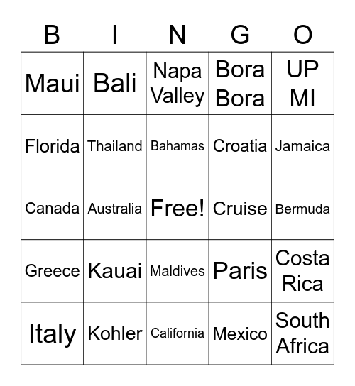 Honeymoon Bingo Card