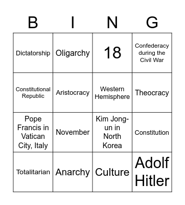 Government (Part 1) Bingo Card