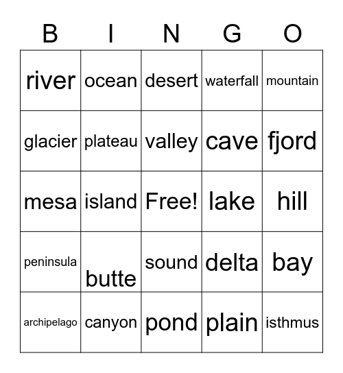 Landforms BINGO Card