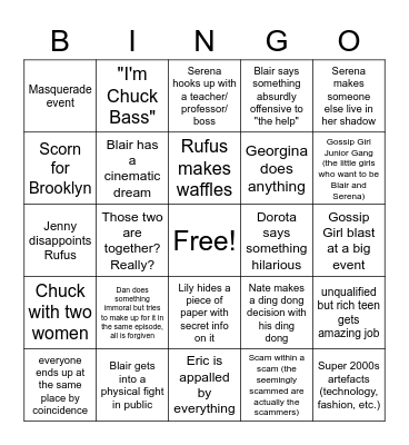 Gossip Girl Bingo Card