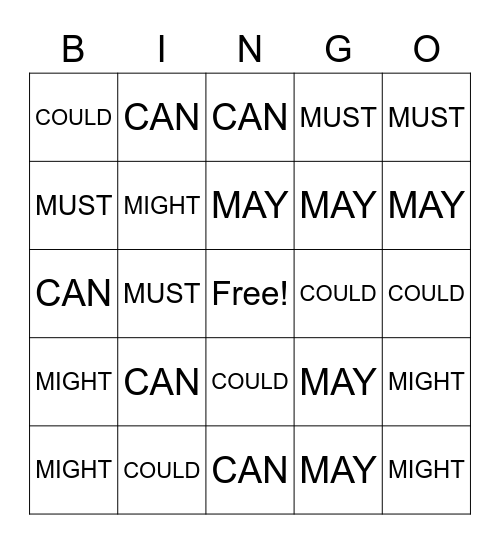 MODAL VERBS Bingo Card