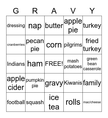 THANKSGIVING Bingo Card