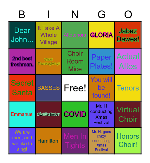 PHS CHOIR Bingo Card