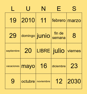 EL CALENDARIO Bingo Card